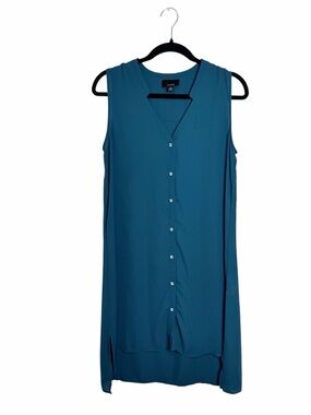 Lumiere Teal Sleeveless Button-Front Tunic Dress